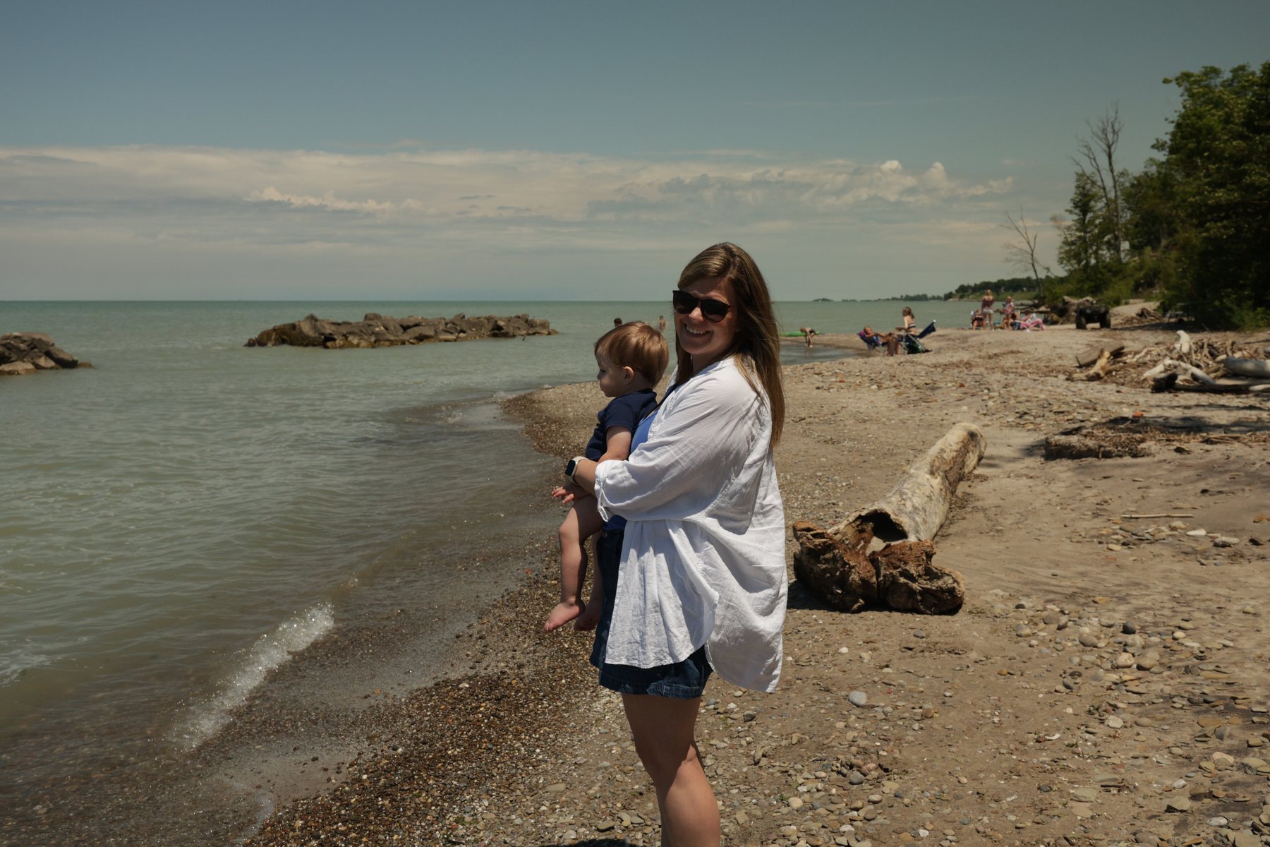Family moment on a Lake Erie beach.