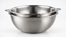 Stainless steel mixing bowls on a clean white background.